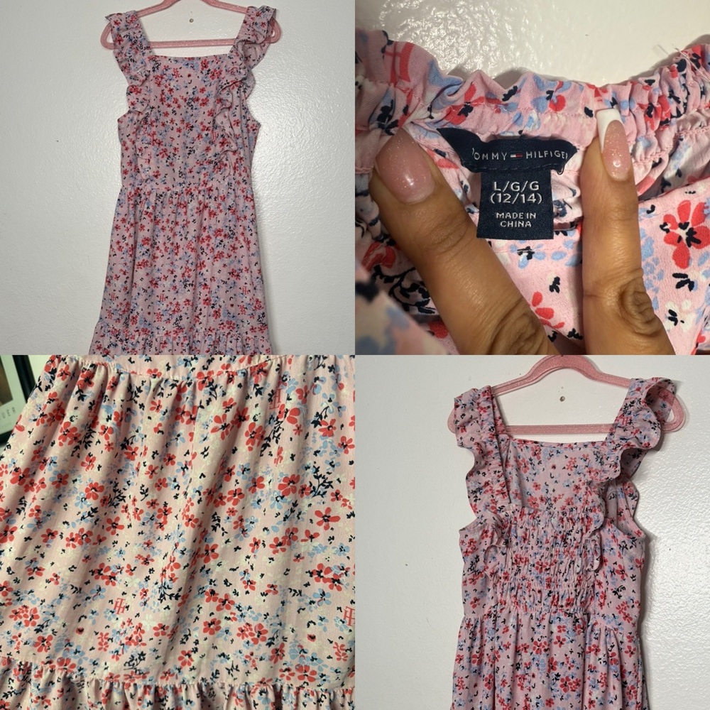 Tommy Hilfiger Pink and Blue Floral Kids Dress Size L 12/14